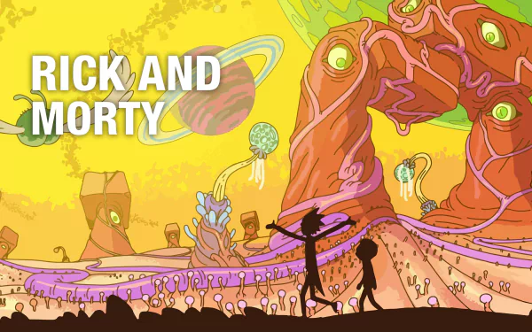 Colorful Rick and Morty HD desktop wallpaper featuring characters from the popular TV show.