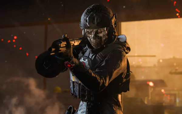 A high-definition wallpaper featuring a character from Call of Duty: Modern Warfare III (2023), armed and ready in a dramatic, smoke-filled environment.