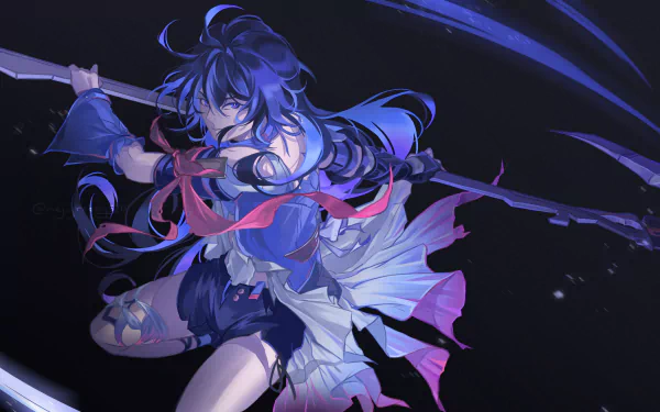 Seele Vollerei from Honkai: Star Rail in dynamic pose with dark flowing hair and ribbon, captured in a detailed 4K Ultra HD PC desktop wallpaper.