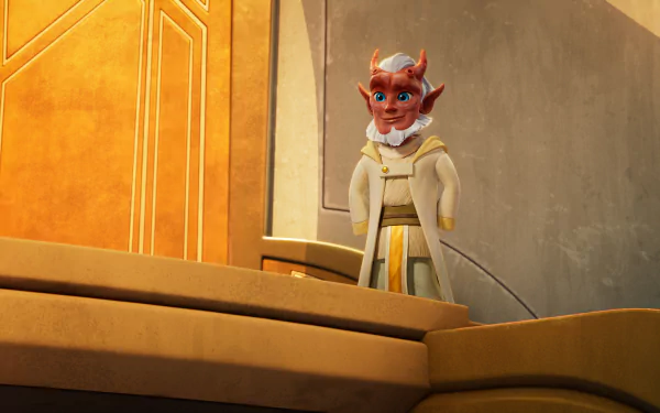 HD wallpaper of a character from Star Wars: Young Jedi Adventures, standing inside a golden-hued room.