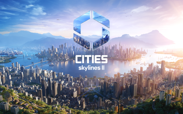 HD wallpaper of Cities: Skylines II featuring a sprawling cityscape and game logo for desktop background.