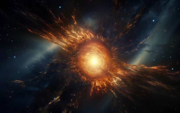 Stunning cosmic explosion with radiant light beams - Space-themed HD desktop wallpaper