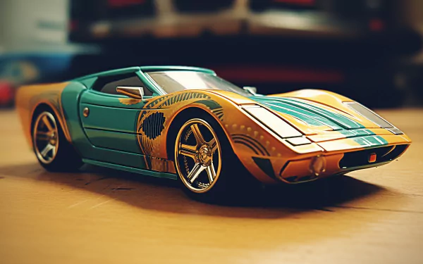 HD wallpaper featuring a Hot Wheels toy sports car with intricate designs, showcased as a desktop background.