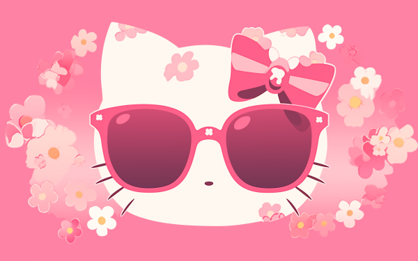Stylish Hello Kitty wearing sunglasses wallpaper in HD, featuring a cute character on a pink floral background for desktop.