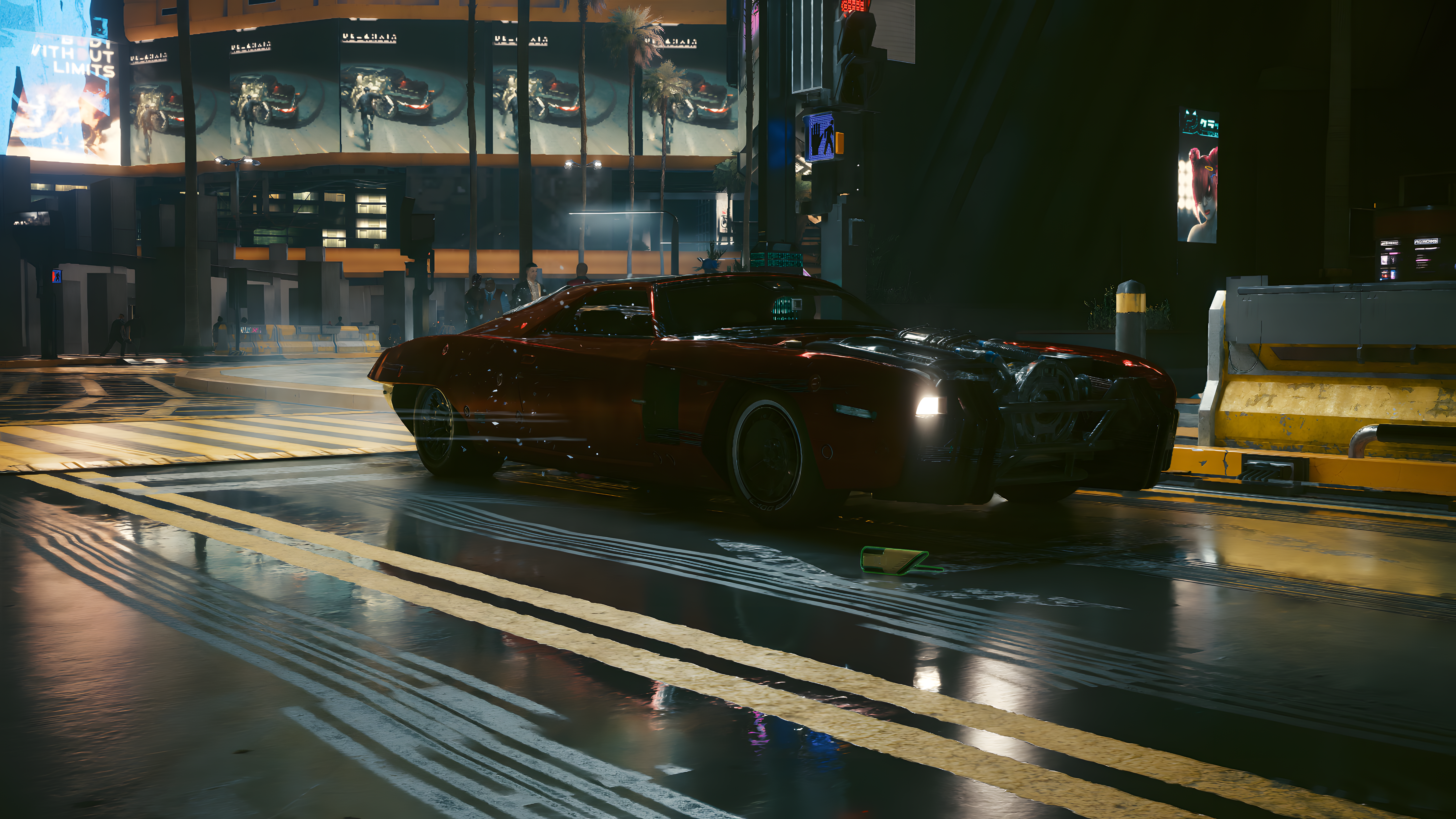 Futuristic cyberpunk car racing through a neon-lit cityscape, inspired by Cyberpunk 2077 - HD desktop wallpaper and background.