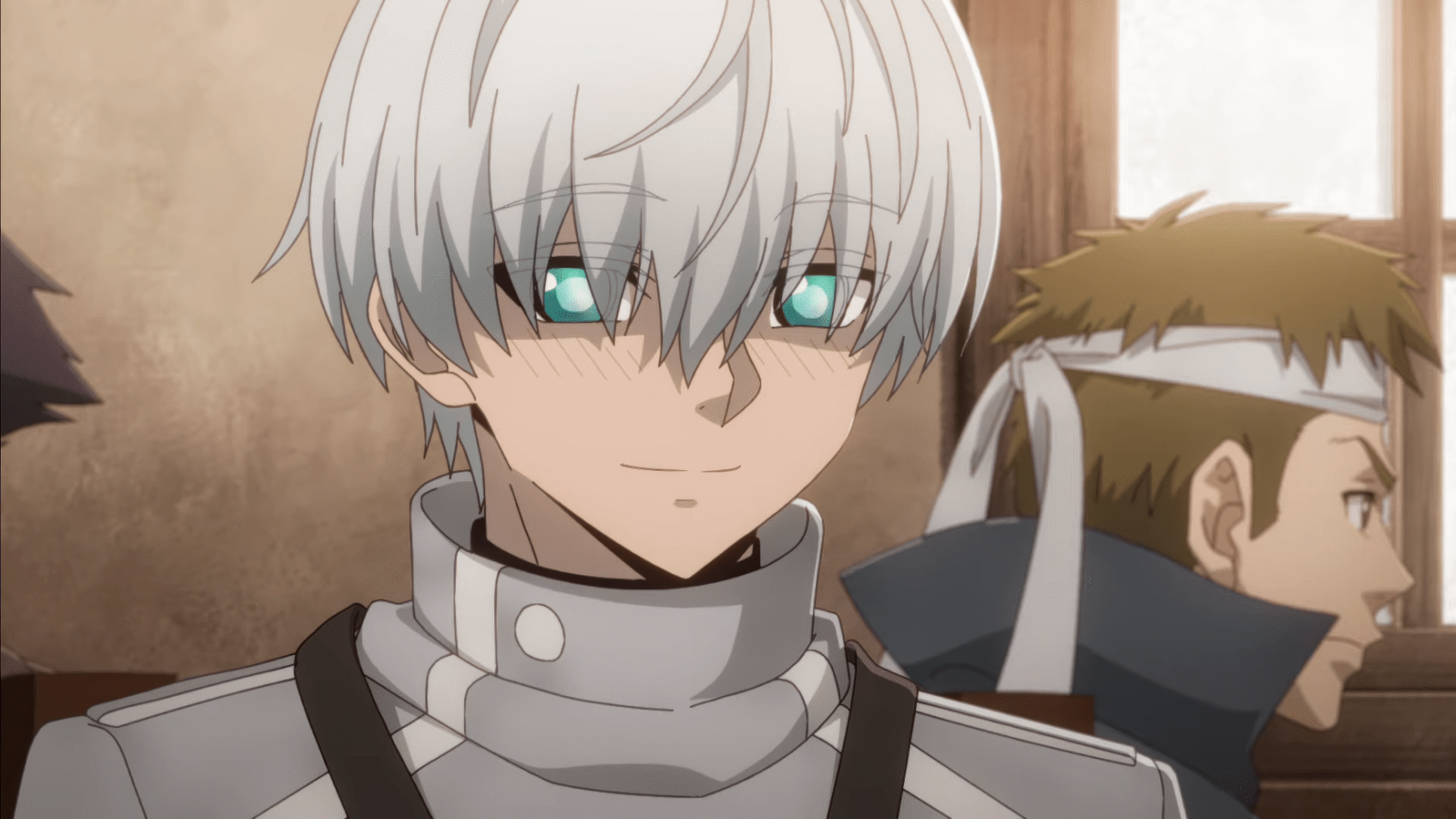 Ragna from Ragna Crimson anime seen in a close-up HD wallpaper, featuring his characteristic silver hair and blue eyes.