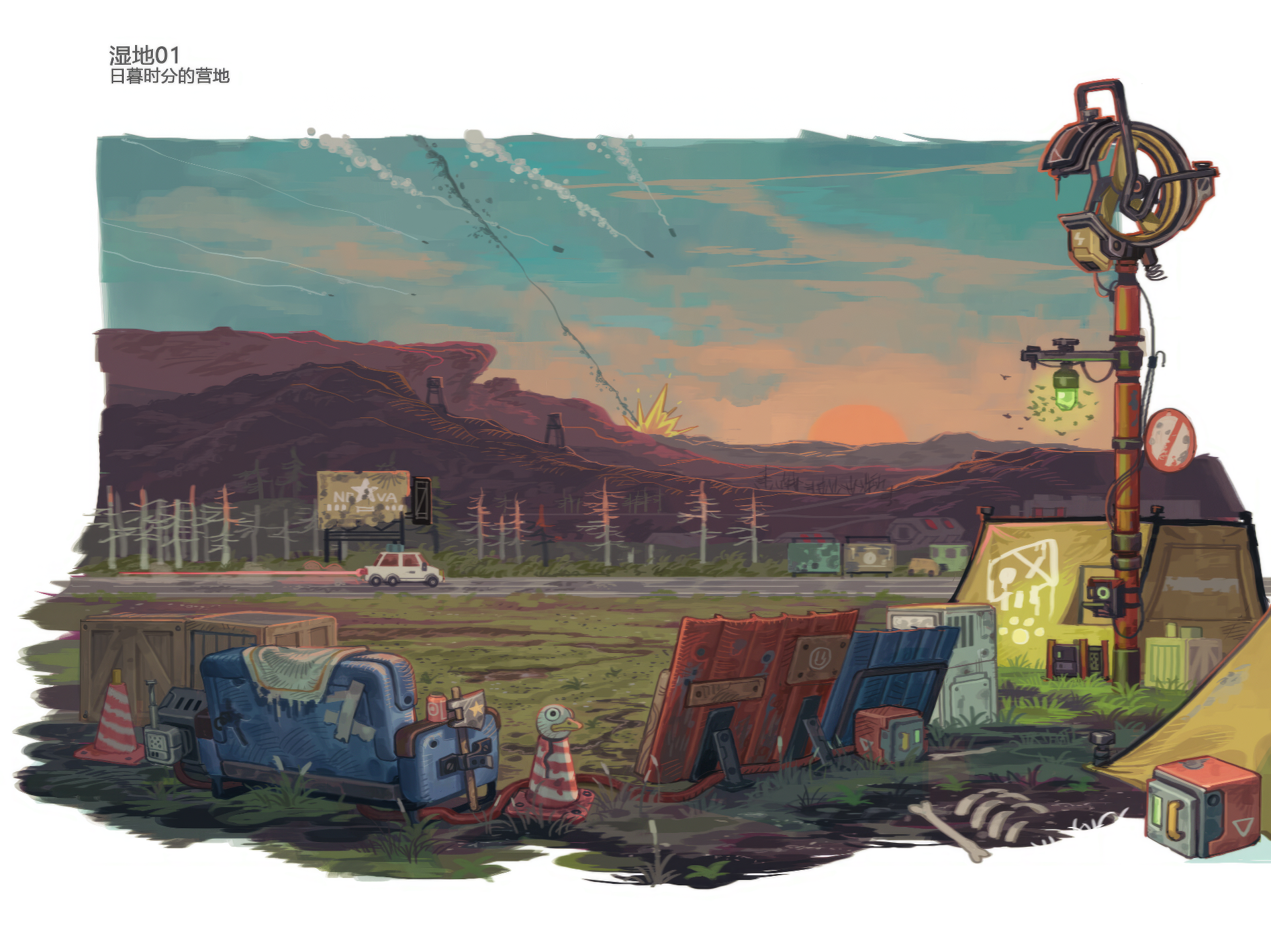 HD desktop wallpaper featuring Farlight 84 post-apocalyptic game scenery with vibrant sunset and detailed landscape.