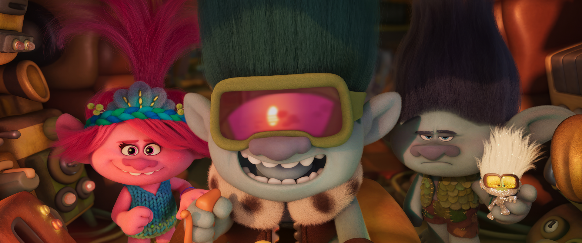 Colorful characters from the movie Trolls Band Together are featured in this vibrant HD wallpaper, showcasing their playful expressions and unique styles.