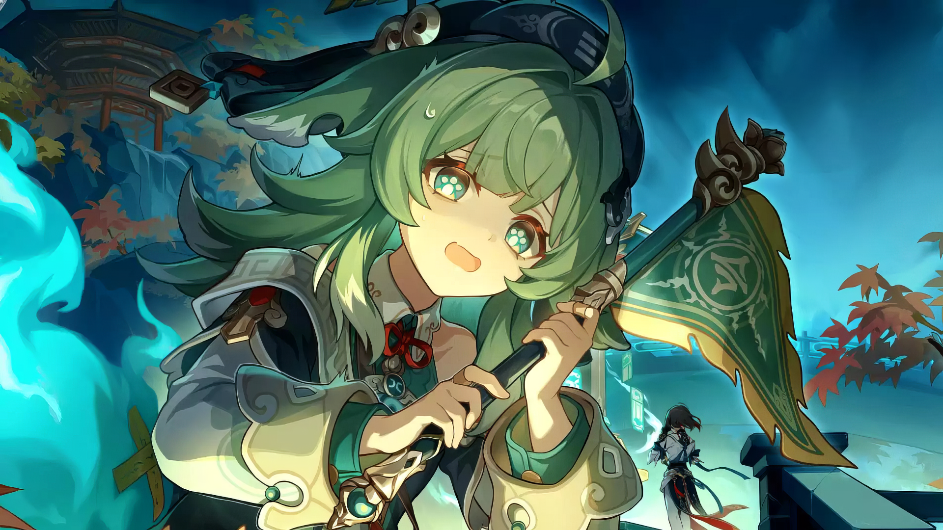 HD wallpaper of Huohuo from Honkai: Star Rail, featuring the character in a vibrant, animated pose with thematic background.