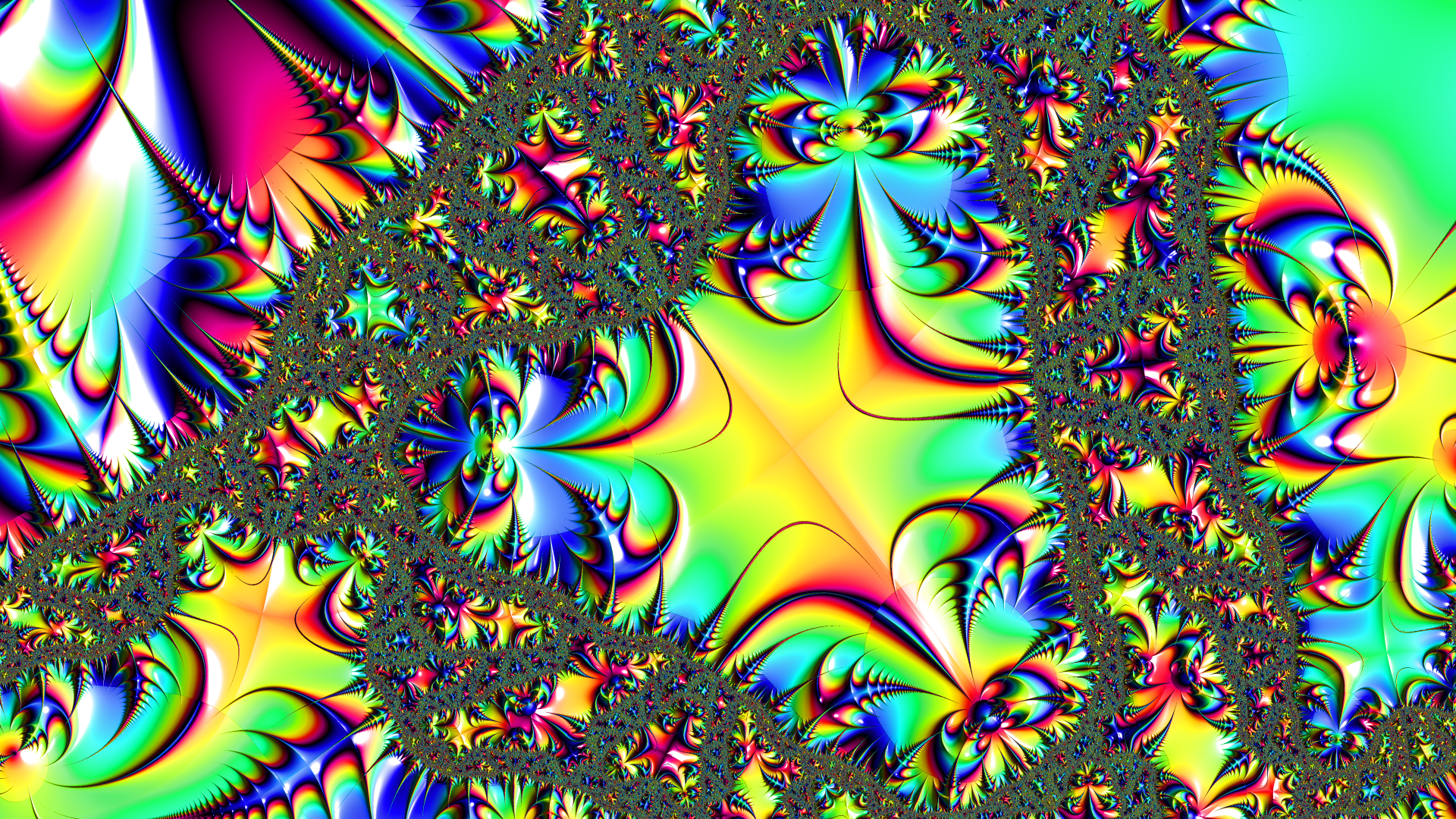 Vibrant 4K Ultra HD psychedelic fractal wallpaper featuring a rainbow spectrum with intricate, trippy abstract patterns and a vivid aesthetic.