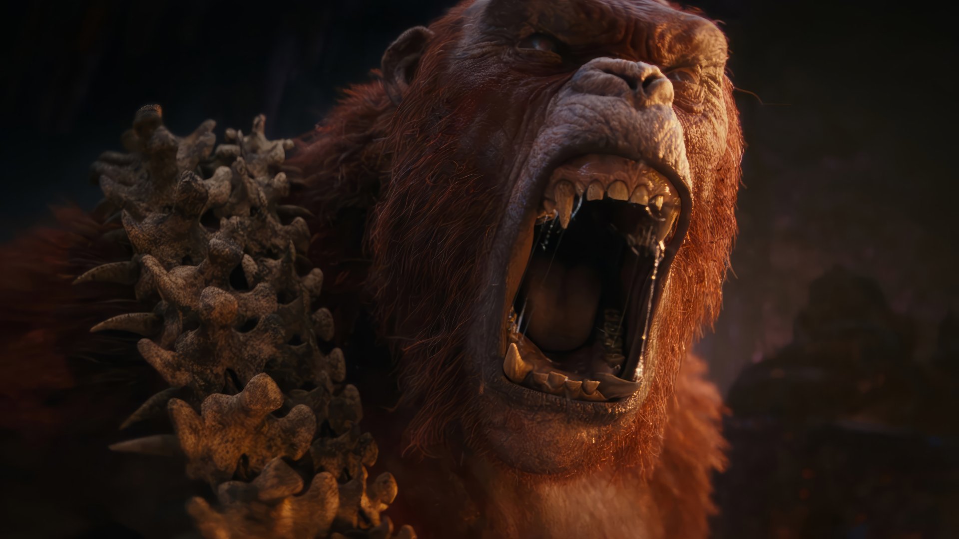 HD wallpaper depicting an intense scene from Godzilla x Kong: The New Empire with a detailed close-up of Kong roaring.