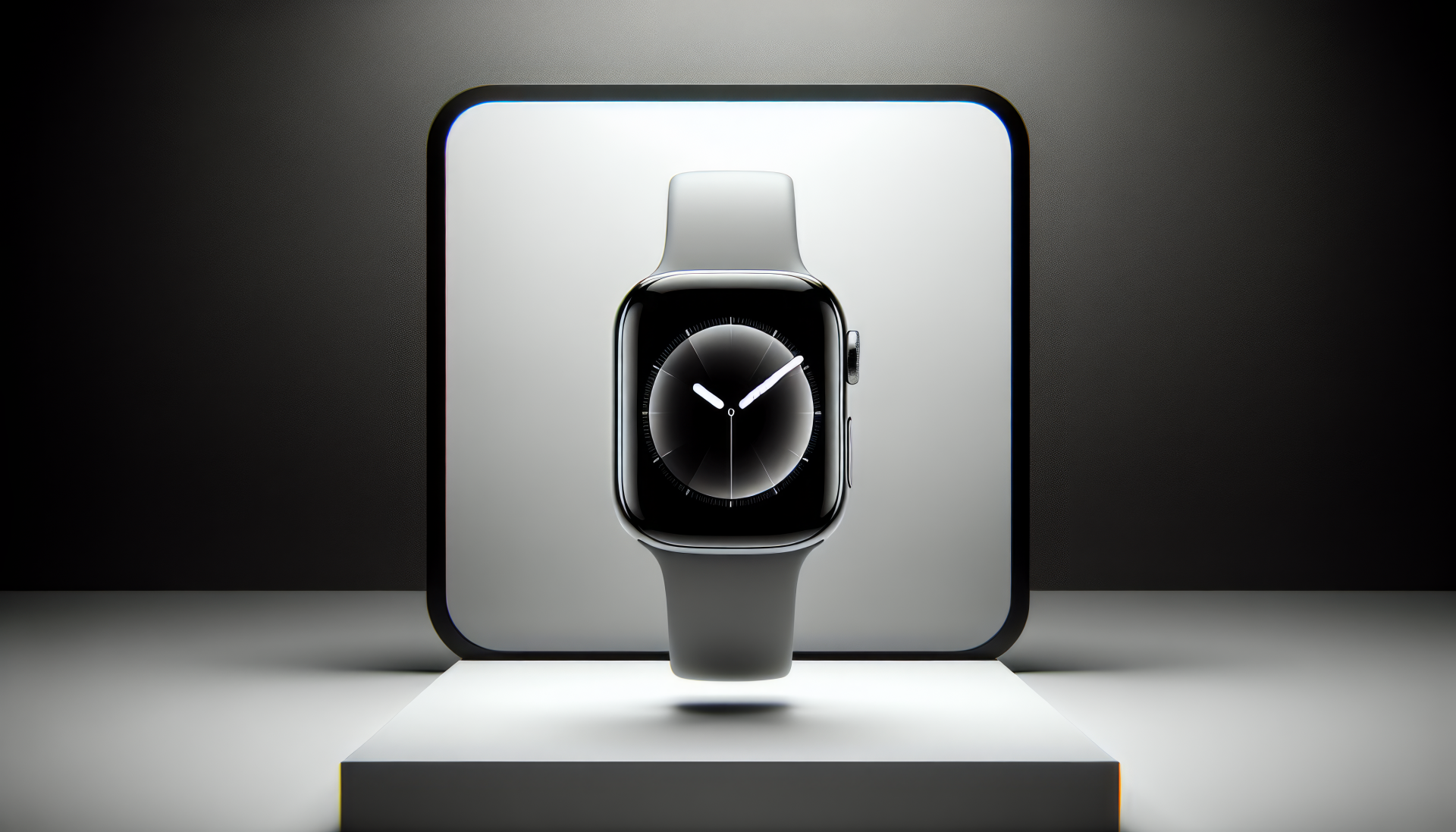 HD desktop wallpaper featuring a sleek Apple Watch with a minimalist design on a stylish gradient background.