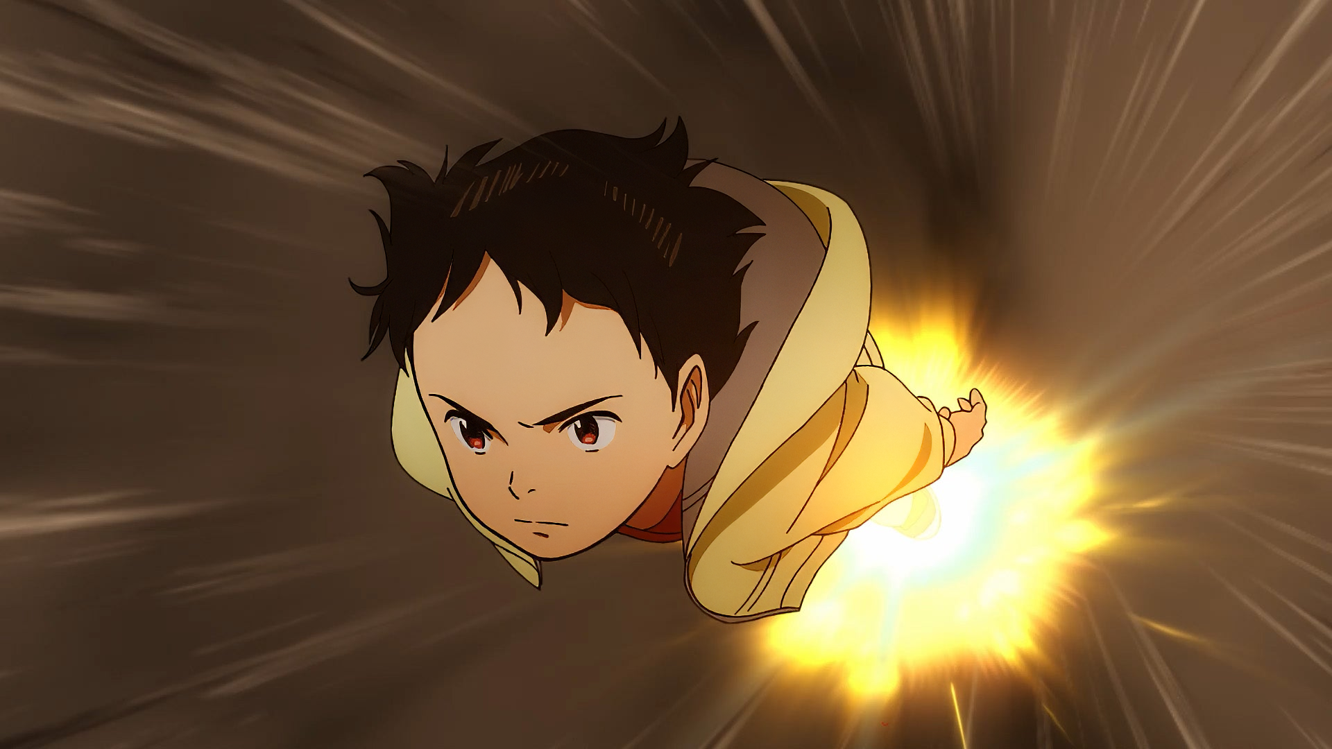 Anime character from Pluto 2023 anime series flying with intense expression HD wallpaper.