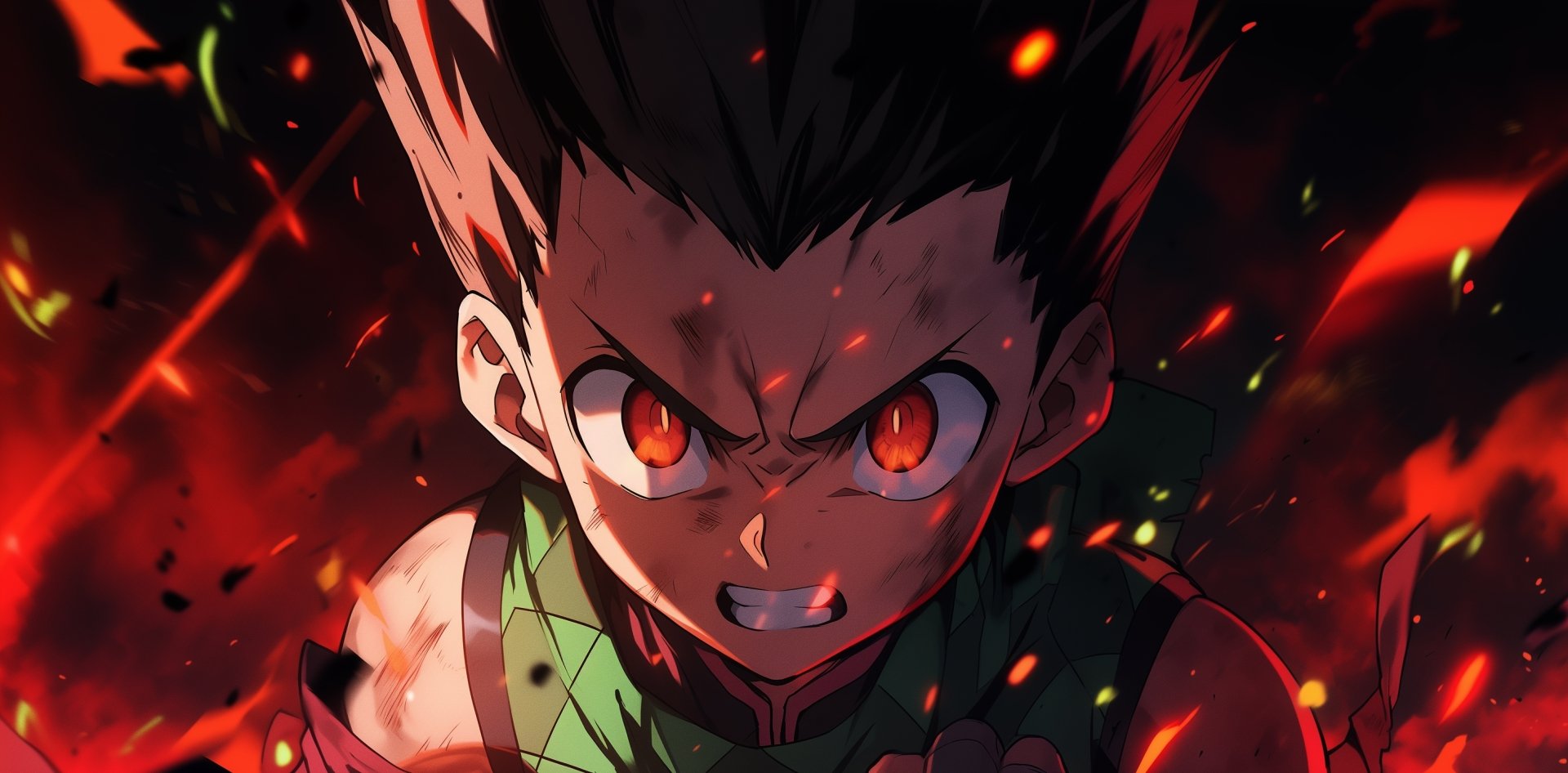 HD wallpaper featuring Gon Freecss from Hunter x Hunter with a dark, intense anime theme.
