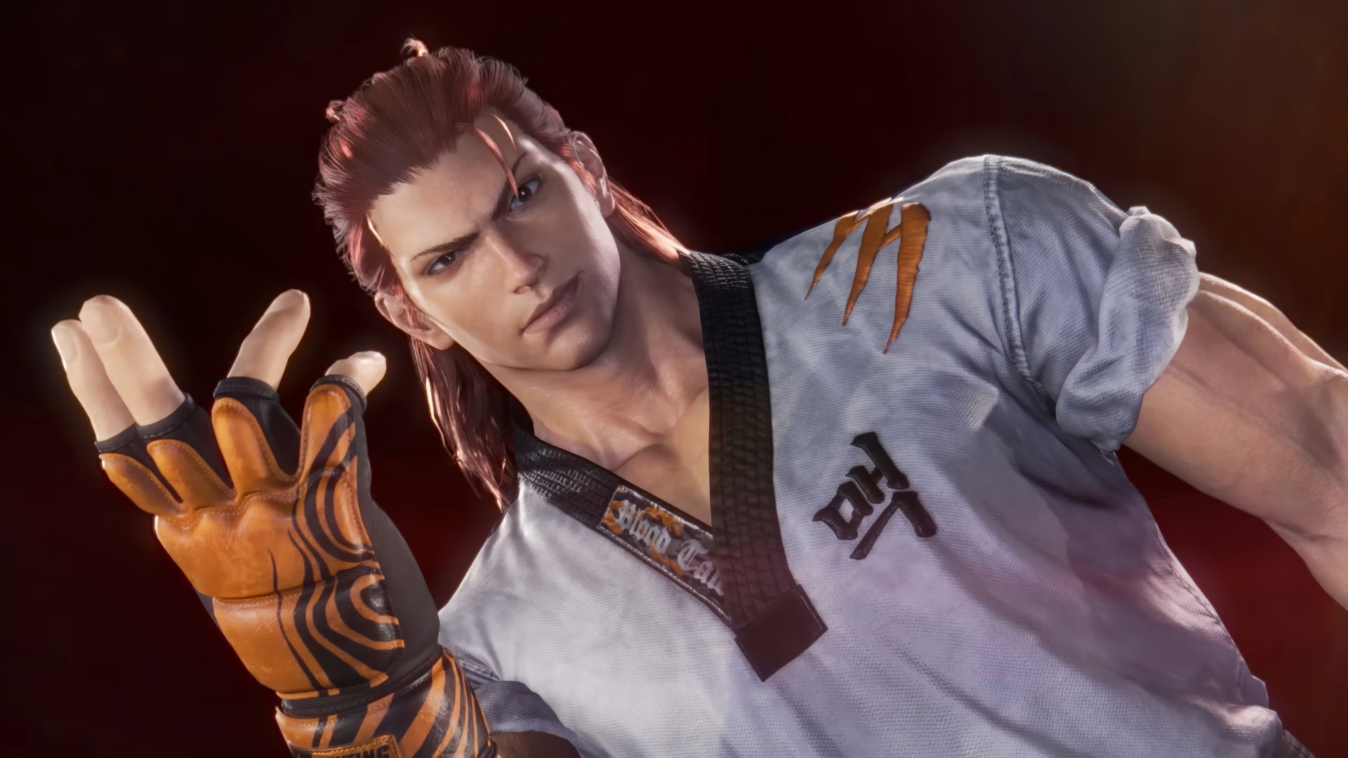 HD desktop wallpaper featuring Hwoarang from Tekken 8, posing with a confident gesture.