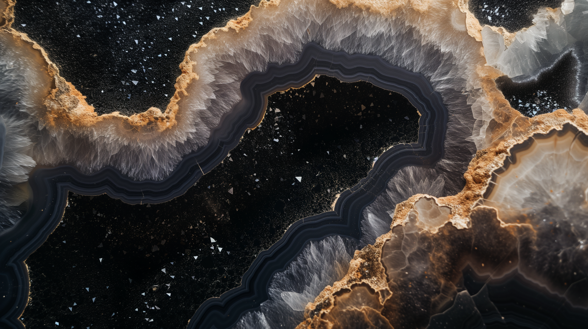 HD Wallpaper of a Stunning Geode Cross-section with Crystal Details for Desktop Background.