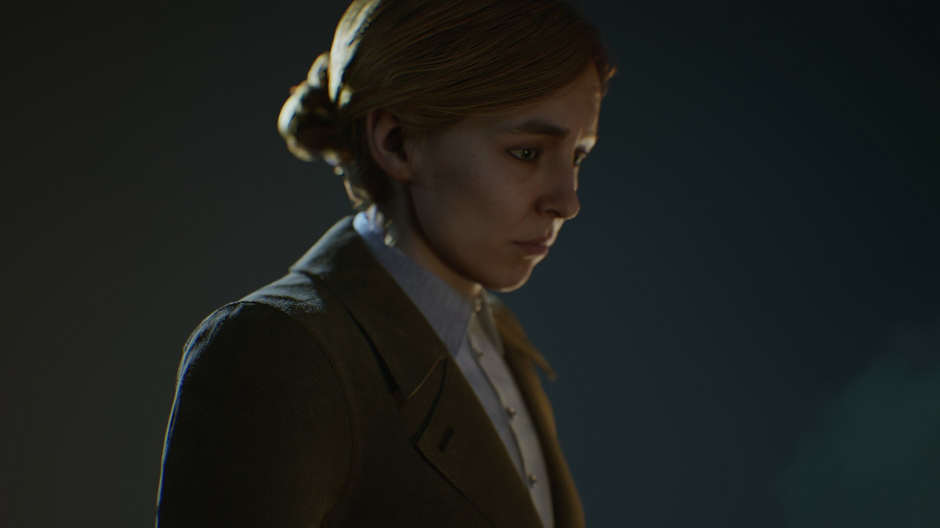 HD desktop wallpaper featuring a character from the video game Alone in the Dark (2024), set against a dark background.