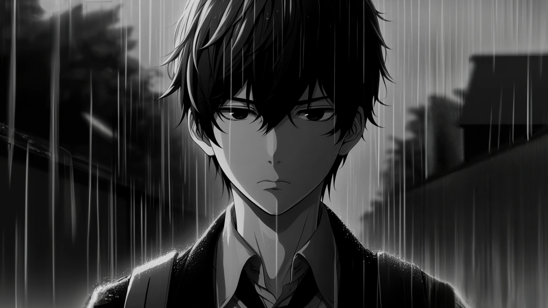 man in the rain in black and white by IXDARKOZXI