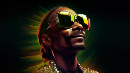 HD desktop wallpaper featuring a stylized portrait of a person with sunglasses against a luminous backdrop.