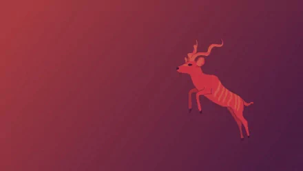 HD Ubuntu desktop wallpaper featuring stylized orange gazelle on a gradient purple background.