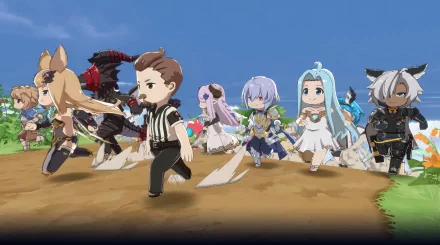 HD wallpaper of Granblue Fantasy Versus: Rising characters on a dynamic background for desktop.