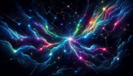 HD desktop wallpaper featuring an artistic representation of star constellations with vibrant colors against a dark space background.