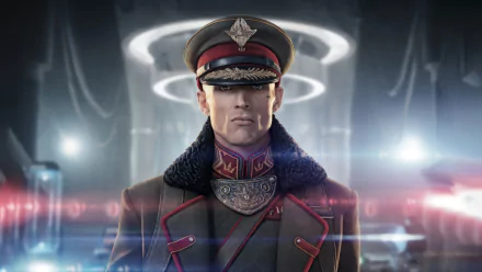 HD desktop wallpaper featuring a character in military uniform from the movie Rebel Moon set against a futuristic backdrop.