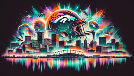 Vibrant Denver Broncos HD Wallpaper with Team Logo and Futuristic City Skyline Reflection