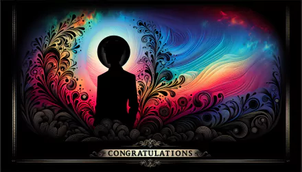 Vibrant and colorful congratulations HD desktop wallpaper featuring a silhouette with a dynamic, abstract background.
