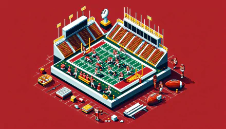 An HD desktop wallpaper featuring a vibrant illustration of a football stadium, complete with players, equipment, and Kansas City Chiefs branding.
