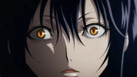 Anime character close-up with golden eyes from 'The Witch and the Beast' as an HD desktop wallpaper and background.