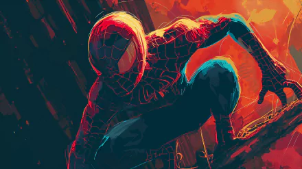 A dynamic comic-style illustration of Spider-Man in vibrant colors, featuring him in a poised action stance, making for an engaging HD desktop wallpaper or background.