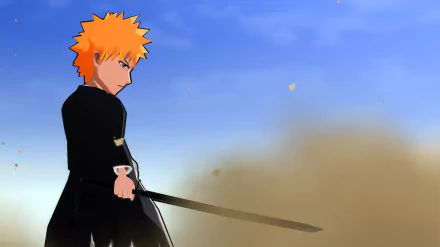 HD wallpaper of a Bleach: Brave Souls video game character standing with a sword against a dust-cloud background for desktop.
