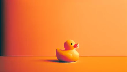 HD wallpaper of a solitary rubber duck on an orange background for a minimalist desktop.