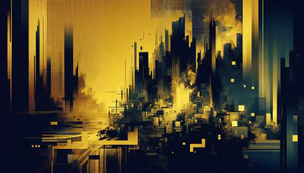 HD abstract cityscape wallpaper with a vibrant yellow and black color scheme for desktop background.