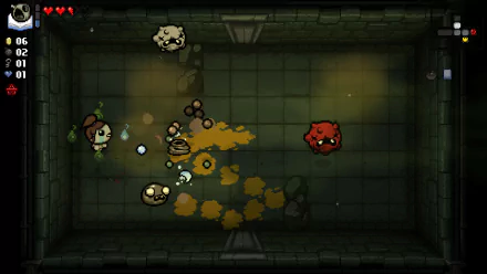 HD desktop wallpaper featuring a scene from The Binding of Isaac: Repentance video game with characters engaging in playful dungeon combat.