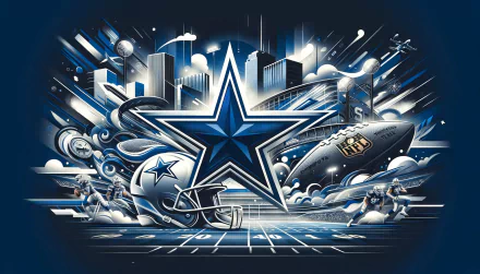 Dynamic HD desktop wallpaper featuring Dallas Cowboys' iconic star logo with a stylized football and Super Bowl elements, capturing the excitement of NFL sports.