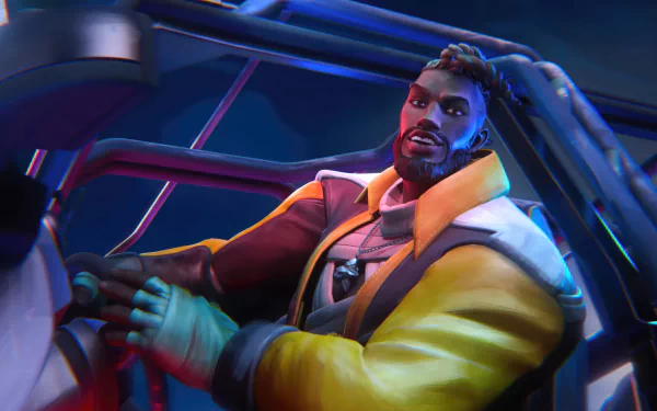 A vibrant HD wallpaper featuring K'Sante from League of Legends, showcasing the Heartsteel skin as he confidently navigates a futuristic setting.