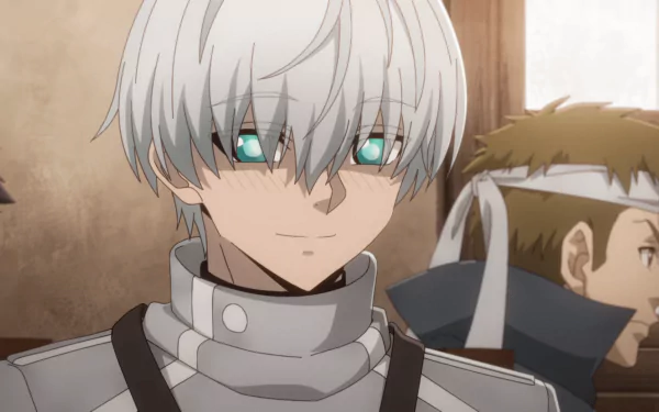 Ragna from Ragna Crimson anime seen in a close-up HD wallpaper, featuring his characteristic silver hair and blue eyes.