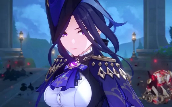 HD desktop wallpaper featuring Clorinde from Genshin Impact, showcasing her captivating design and character against a richly detailed background.