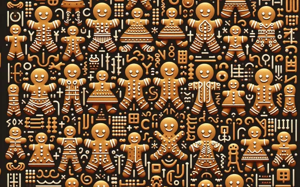 HD desktop wallpaper featuring an array of intricately designed gingerbread cookies on a festive background.