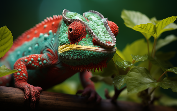 Colorful chameleon on a branch in high definition, perfect for desktop wallpaper and background settings.