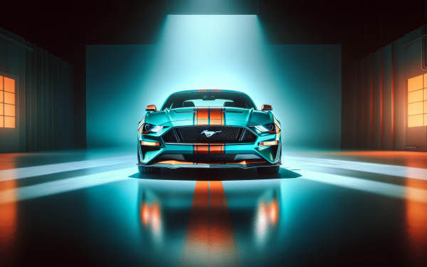 HD desktop wallpaper featuring a Ford Mustang in a dramatic lighting setting, perfect for car enthusiasts' background.