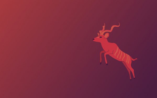HD Ubuntu desktop wallpaper featuring stylized orange gazelle on a gradient purple background.