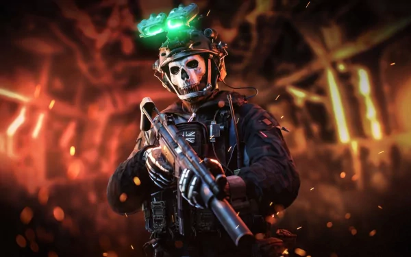 HD wallpaper of Call of Duty: Modern Warfare 2 with a soldier in tactical gear holding a weapon amidst a fiery backdrop.