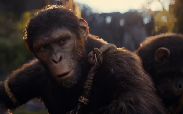 A striking HD wallpaper from Rise of the Planet of the Apes, featuring a close-up of a thoughtful ape, showcasing the film's intense emotional depth and stunning visuals.