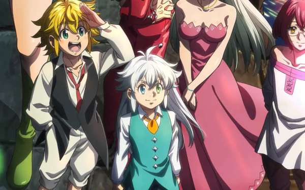 HD desktop wallpaper featuring characters from The Seven Deadly Sins: Grudge of Edinburgh movie.