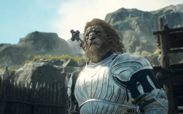 HD wallpaper of a character from Dragon's Dogma 2 video game, featuring a warrior in armor against a mountainous backdrop.