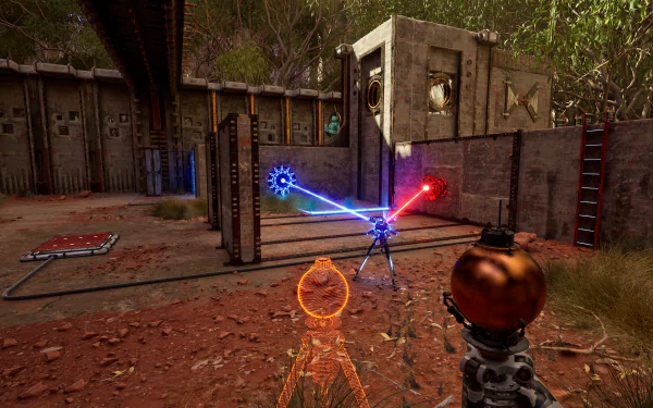 HD wallpaper of The Talos Principle 2 featuring a puzzle with energy beams and ancient ruins environment.