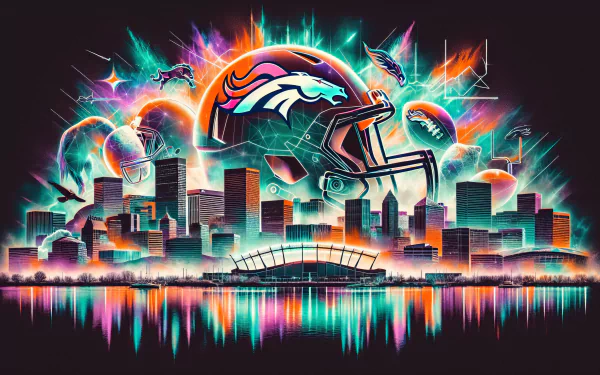Vibrant Denver Broncos HD Wallpaper with Team Logo and Futuristic City Skyline Reflection
